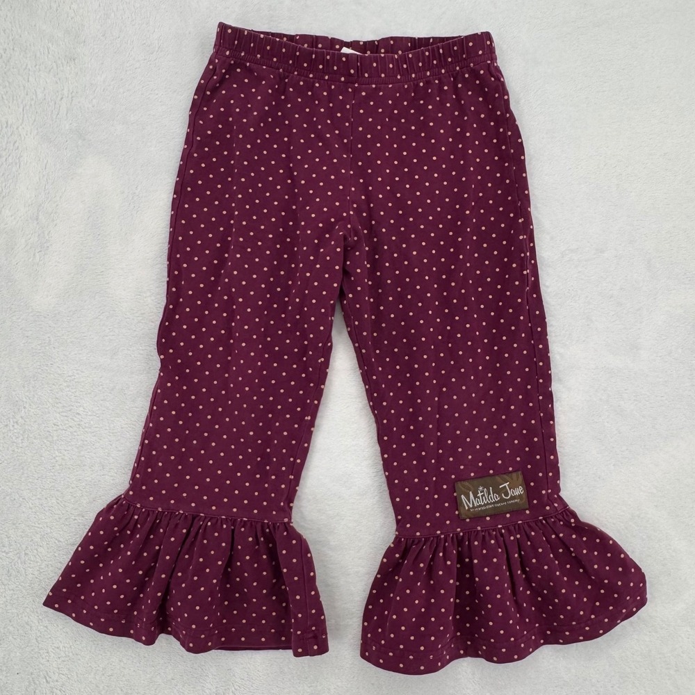 Matilda Jane Girls Paint by Numbers Purple Polka Dot Ruffle Legging Pants Size 4